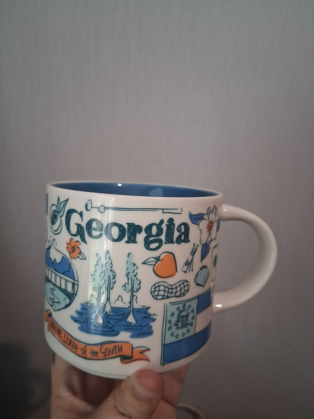 Starbucks Been There Series Georgia 14 fl oz Ceramic Coffee Mug White Blue